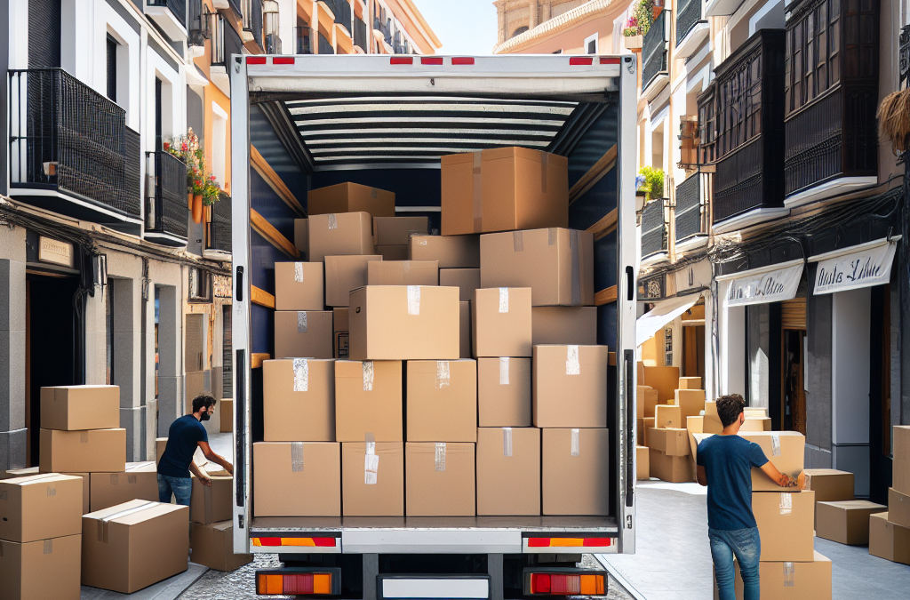 Mudanzas en Elda: camión cargando cajas para una mudanza económica